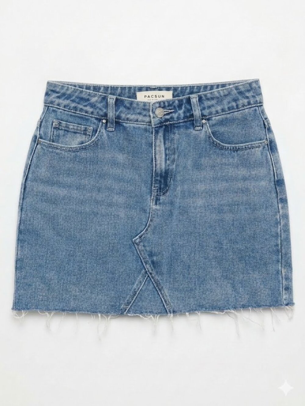 PacSun Light Wash Raw Edge Denim Mini Skirt Casual Summer Y2K Style 4763